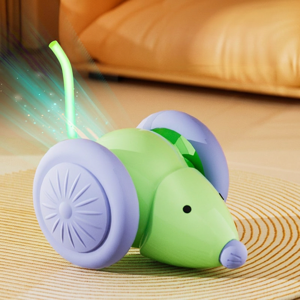 Mint green PawPulse smart mouse with glowing motion tail