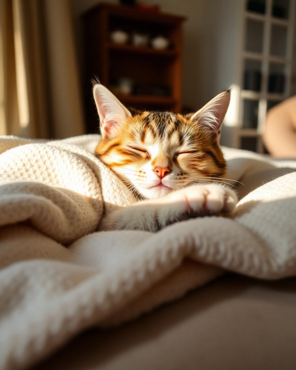Happy sleeping cat after play
